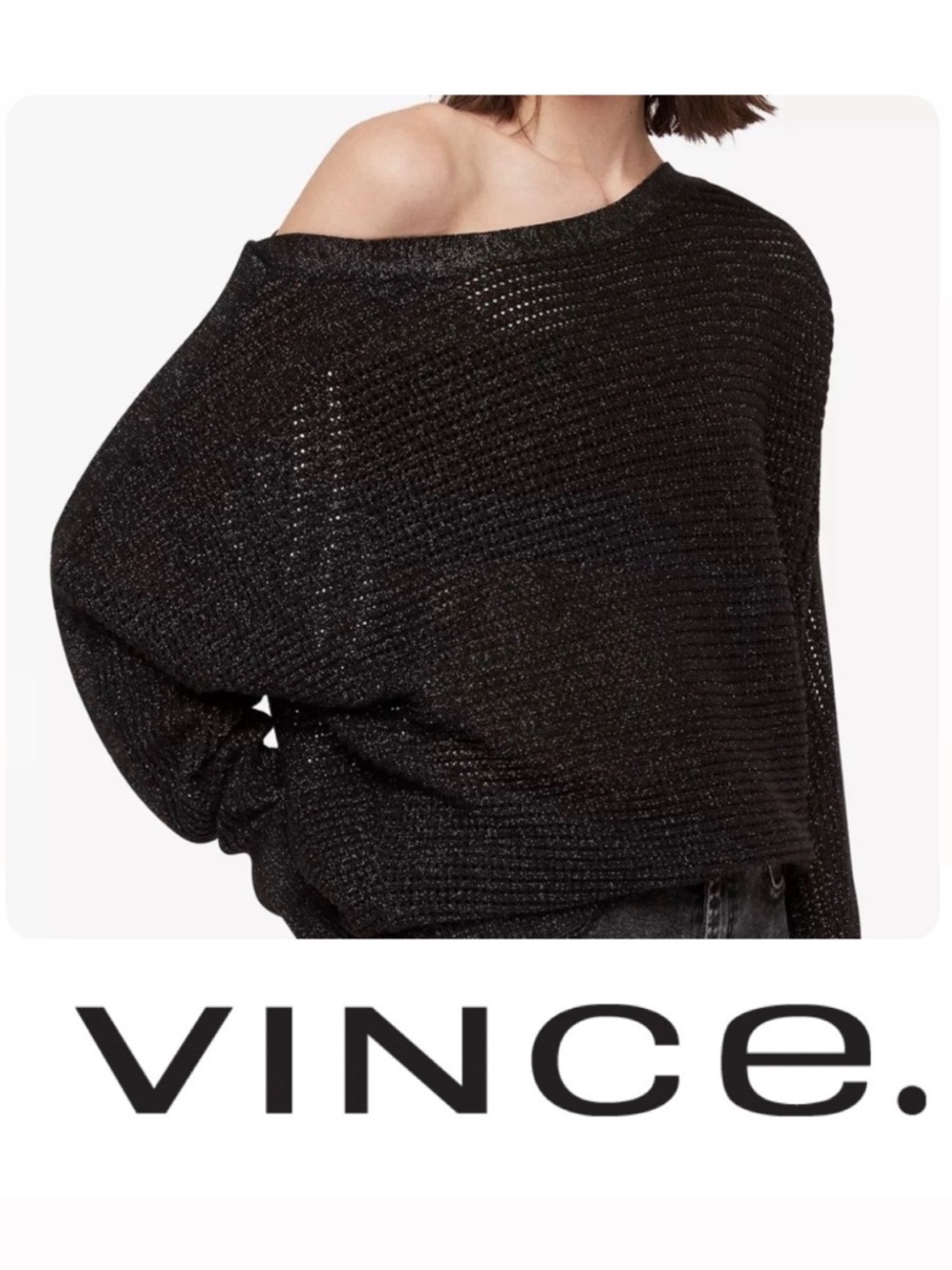 VINCE Black Metallic Shimmer Knit Sweater